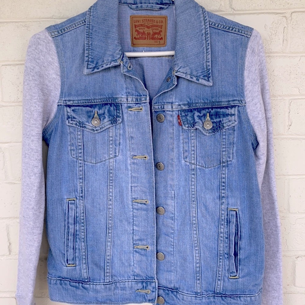 LEVI'S HYBRID Denim Jean Trucker Jacket Sweatshirt S